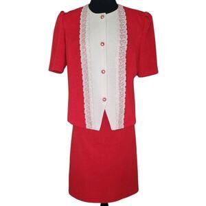 VTG 80s Pablo Collection 14P Red White Pencil Skirt & Jacket Sexy Secretary EUC